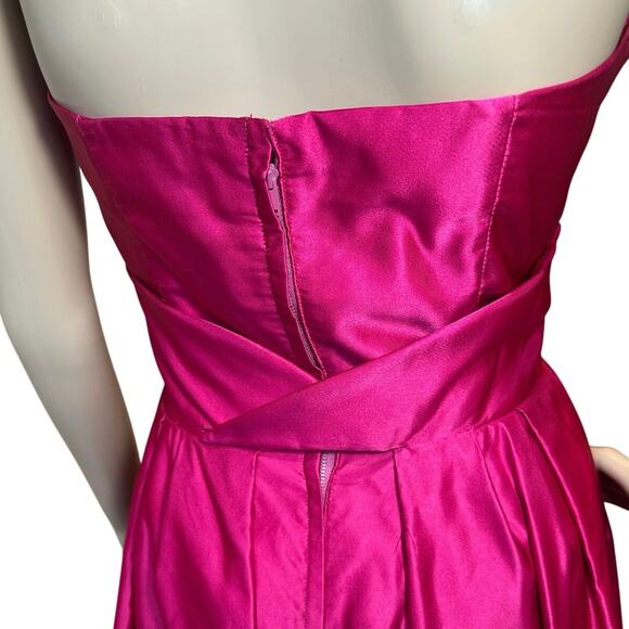 VTG 80s Strapless Ribbed Taffeta Silk Magenta Pink Barbie Fit Flare Dress SZ 12 - Picture 4 of 16